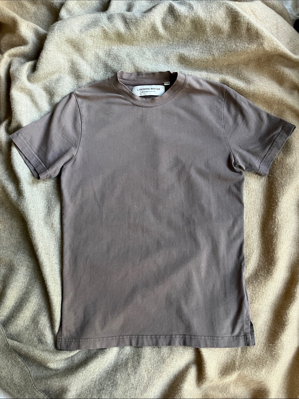 L'HOMME ROUGE Cotton Short Sleeve Tee in Taupe Size Small